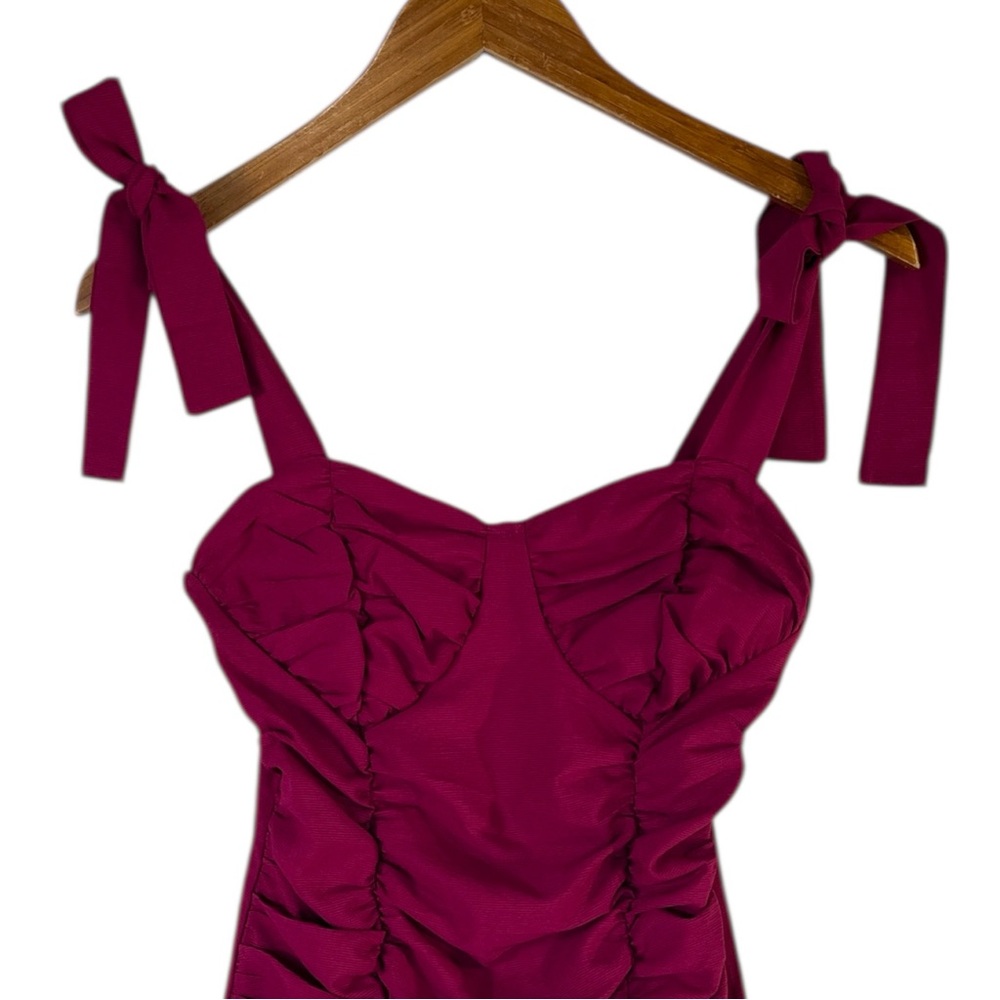 NWT PLT PrettyLittleThing Pink Plisse Detail Tie Strap Bodycon Dress Size 4 - Picture 4 of 7